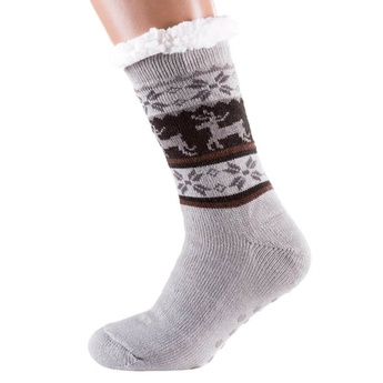 Шкарпетки чоловічі теплі з силіконовою підошвою, світло-сірий з візерунком