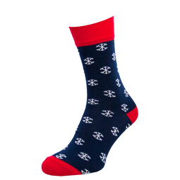 Носки новогодние Classic Printed хлопковые, белые снежинки на синем фоне