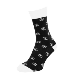 Носки новогодние Classic Printed хлопковые, белые снежинки на чёрном фоне