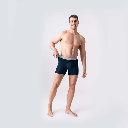 Мужские удлиненные трусы из хлопка, Anatomic Long 2.0, Silver Series, темно-синий на мужчине