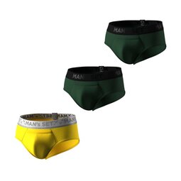 Комплект трусів Anatomic Briefs w/fly, темно-зелений/жовтий 3 шт