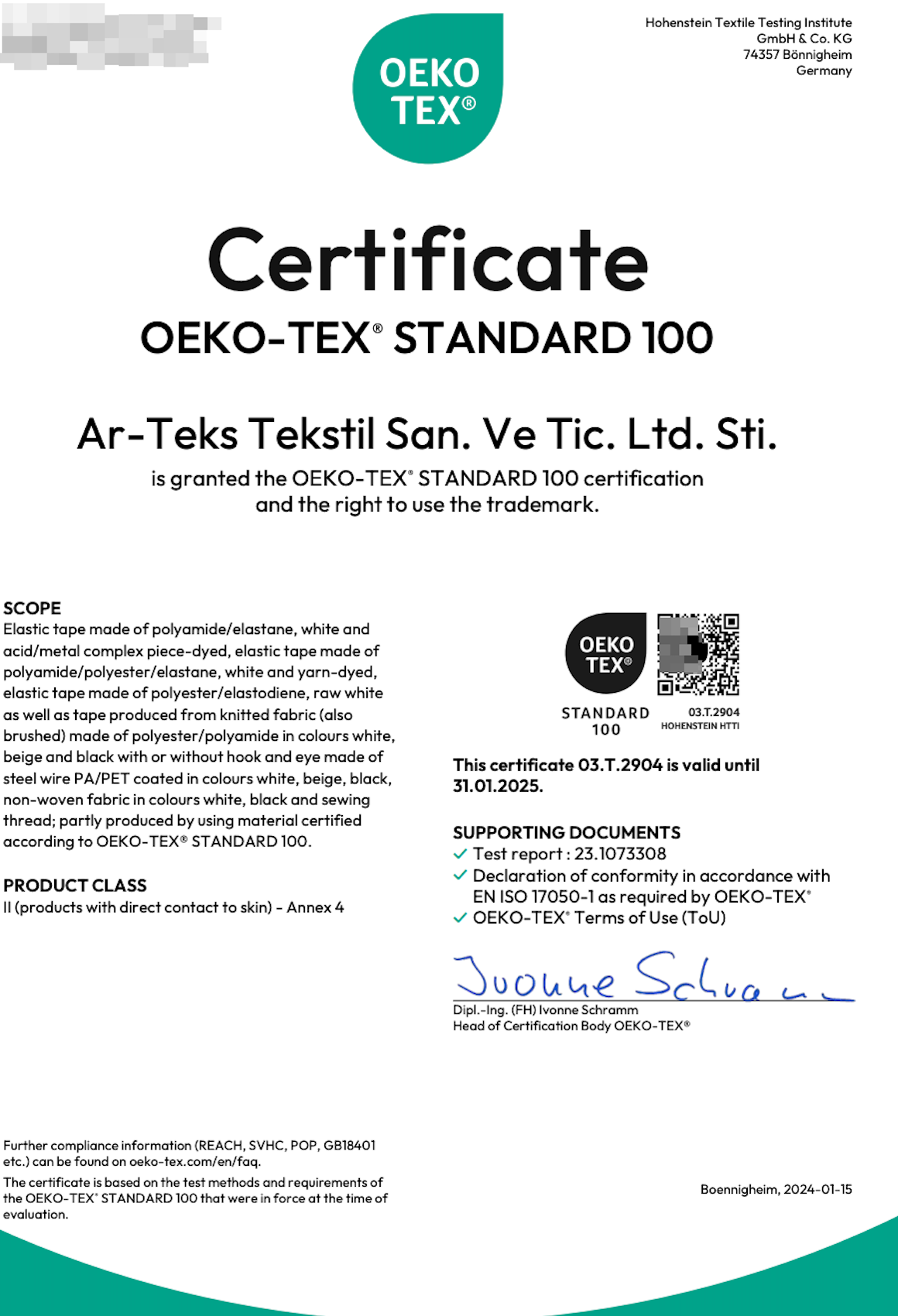Сертифікат OEKO-TEX Standard 100