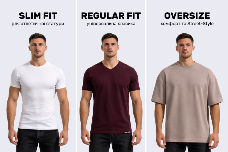 Типы кроя мужских футболок: Slim fit, Regular fit, Oversize