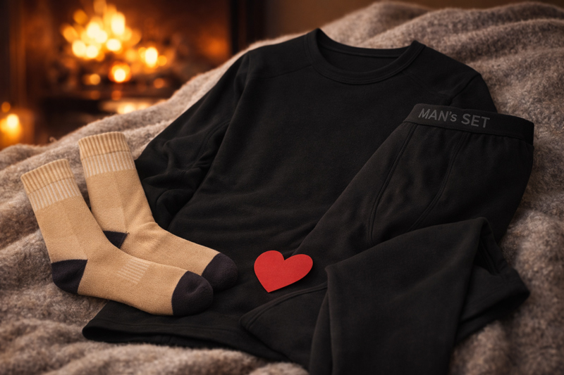 Комплект мужского термобелья черного цвета и зимние носки для военных и активного отдыха.