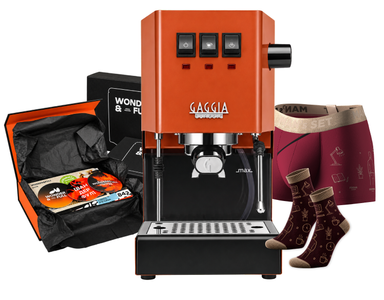 Prize: Wonder&Full coffee, MAN'S SET underwear and a Gaggia coffee machine
